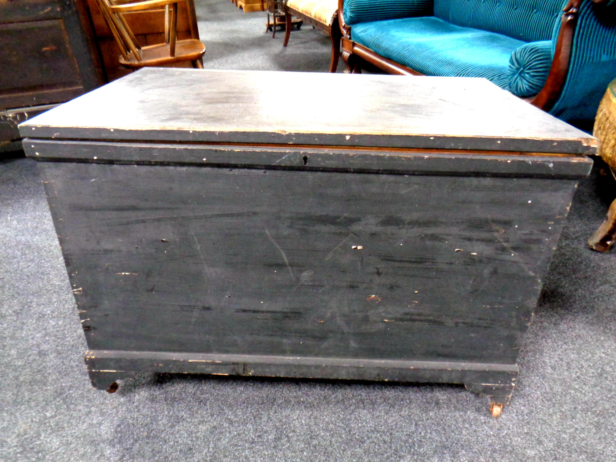 An antique pine blanket box,