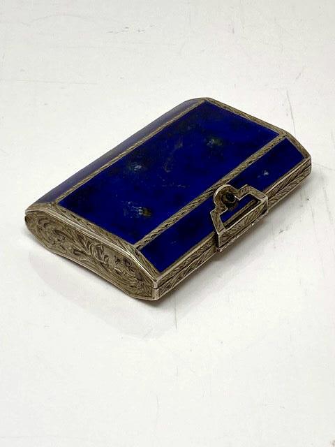 An Art Deco silver and enamelled calling card case, the cover enamelled with simulated lapis lazuli, - Image 3 of 4