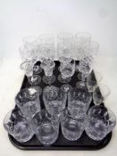 A tray containing crystal glassware to include Bohemian Crystal wine glasses,