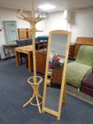 A Bentwood hat and coat stand together with a cheval mirror