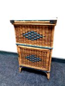 A 20th century wicker glass topped bedside cabinet,
