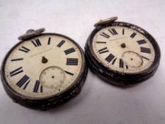 Two silver cased pocket watches (as found)