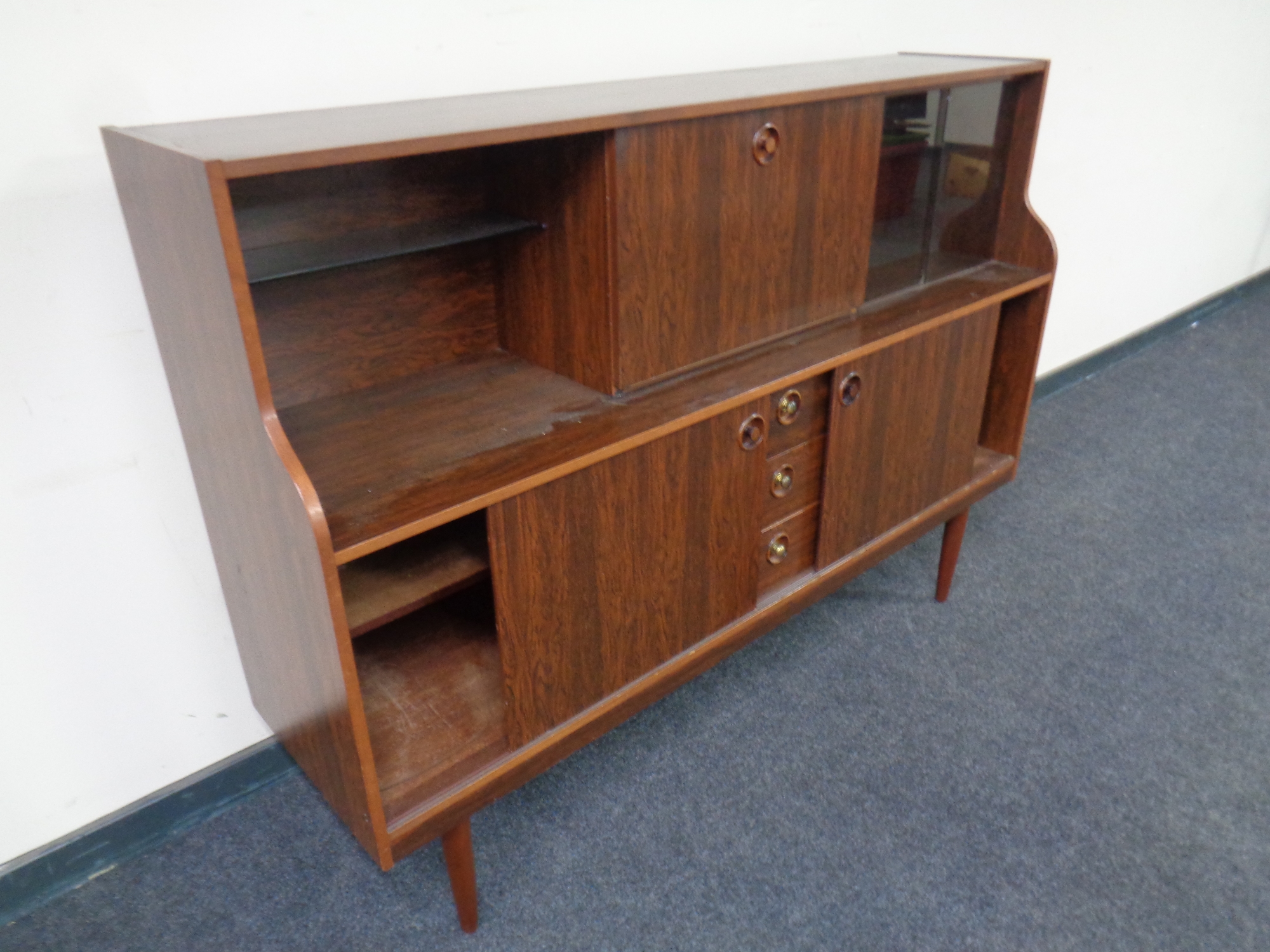 A mid 20th century Greaves and Thomas rosewood effect sideboard,