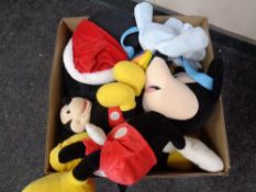 A box containing a quantity of soft toys, Disney Mickey and Minnie Mouse,