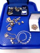 A tray containing a small quantity of assorted costume jewellery together with a Pandora bracelet