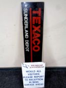 A perspex Texaco Sunderland Depot wall plaque together with a steel Go Ahead Gateshead plaque