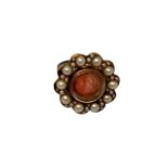 A Victorian seed pearl mourning brooch, converted to a ring, size J/K, 5g.