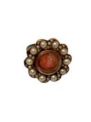 A Victorian seed pearl mourning brooch, converted to a ring, size J/K, 5g.