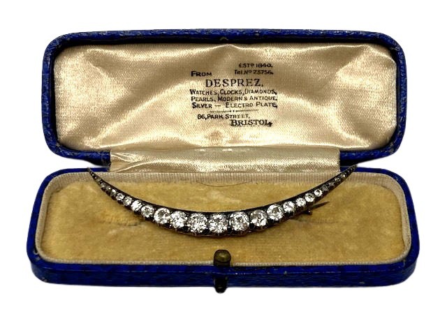 A Victorian graduated diamond set crescent brooch, width 65 mm, 5.6g. - Image 3 of 4