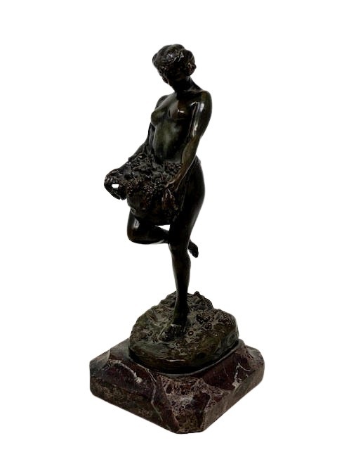 Raymond L Rivoire (1884 - 1966) : Harvest, sculpture in bronze, standing on shaped marble base,