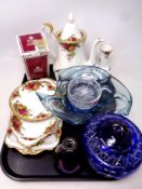 A tray of seven pieces of Royal Albert Old Country Roses cabinet and tea china,