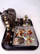 A tray containing assorted ceramic ornaments to include shire horses,