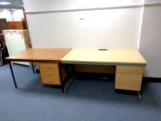 Two modern office desks, 140 cm wide and 120 cm wide.