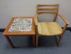 A twentieth century Danish teak tiled coffee table together with an armchair