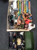 A box of twentieth century children's annuals together with eleven action man figures,