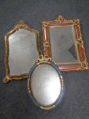 A French style painted wooden mirror together with two further painted mirrors