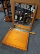 A vintage office Jaycee paper trimmer together with an oak framed mirror