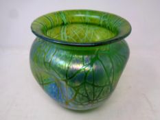 A green pearlescent glass Art Deco vase, height 18.