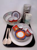 A tray of assorted ceramics to include studio pottery vases, Royal Worcester bowls and cake plate,