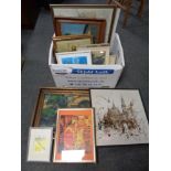 A box of continental school pictures and prints,