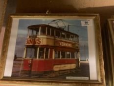 A set of six colour photographs : Binns Trams, each 20 cm x 30 cm, framed as a set.