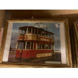 A set of six colour photographs : Binns Trams, each 20 cm x 30 cm, framed as a set.