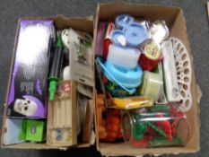 Two boxes of a large quantity of kitchenalia, cookie cutters, 3D skull pan,