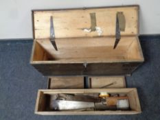 A 20th century narrow pine joiner's box containing saw blades