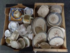 Two boxes of assorted ceramics including John Maddock and Son ivory ware dinner ware,