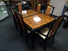 A Japanese style black lacquered dining table, length 163cm,