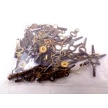 Approximately 67 antique pocket watch keys, 8 with jeweler's address,