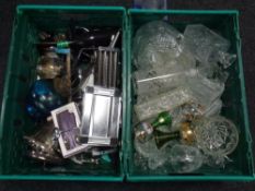 Two crates of a large quantity of assorted glass ware, plated wares,