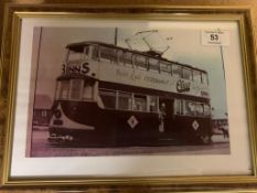 A set of six colour photographs : Binns Trams, each 20 cm x 30 cm, framed as a set.