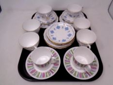A tray of six Royal Osbourne bone china trios together with two further Shelley Cleopatra coffee