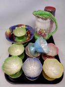 A tray of eleven pieces of Maling including eight sundae dishes, Storm pattern bowl,