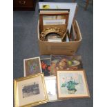 A box of continental school pictures and prints,