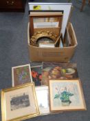 A box of continental school pictures and prints,