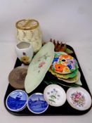 A tray of ceramics, Royal Copenhagen, Royal Worcester and Minton pin dishes, Carlton ware dishes,