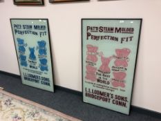 Two original glass shop display signs