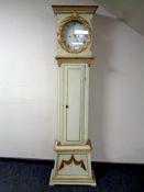 An antique Continental painted longcase clock with circular dial,