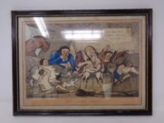 A C. J. Grant antiquarian colour cartoon etching : 'An Irish Stew', in Hogarth-style frame.