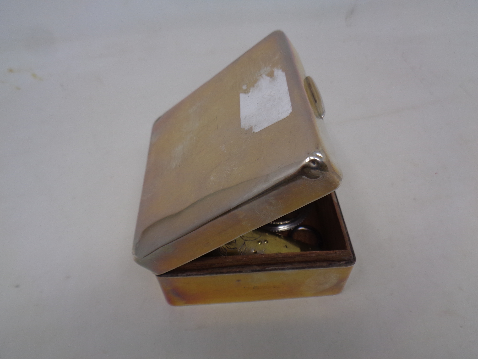 A Birmingham silver boxwood lined cigarette box together with a further white metal jewellery box, - Image 2 of 2