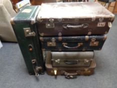 Five vintage luggage cases