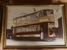 A set of six colour photographs : Binns Trams, each 20 cm x 30 cm, framed as a set.