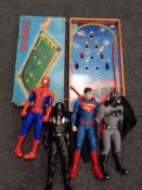 A box of four oversized action figures, mid century bagatelle,