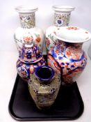 A tray of five twentieth century oriental vases,