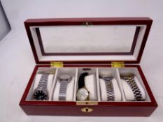 A watch box by Mele & Company containing five gent's watches, Nardin, Avia,