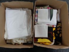 Two boxes of linen, tea towels, bedding etc (pressed and laundered).