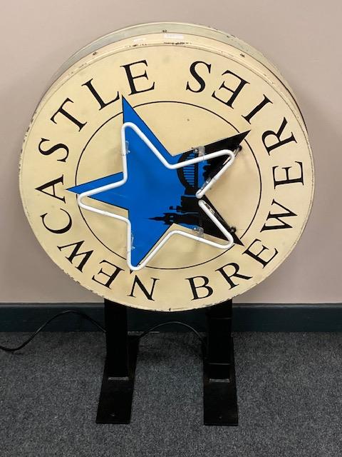 A vintage metal double-sided and illuminated Newcastle Breweries adverting sign mounted on bracket, - Image 6 of 6