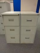 Two three drawer metal filing cabinets with keys
